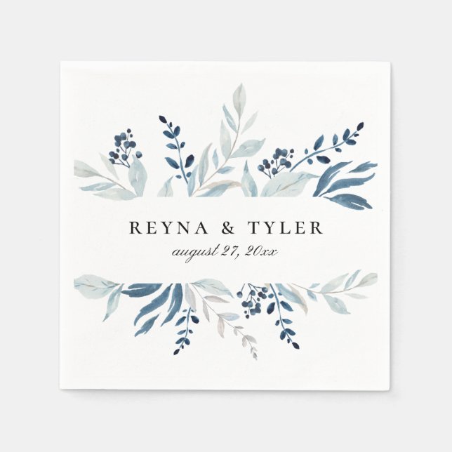 Serviette En Papier Mariage de feuillage Bleu Botanique (Devant)