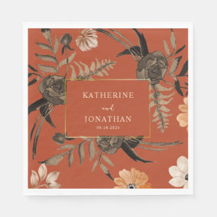 Serviette En Papier Mariage de feuillage de chute en terre cuite orang