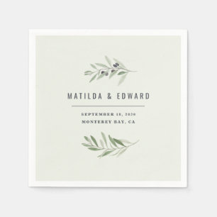 Serviette En Papier Mariage de feuillage minime d'olivier moderne