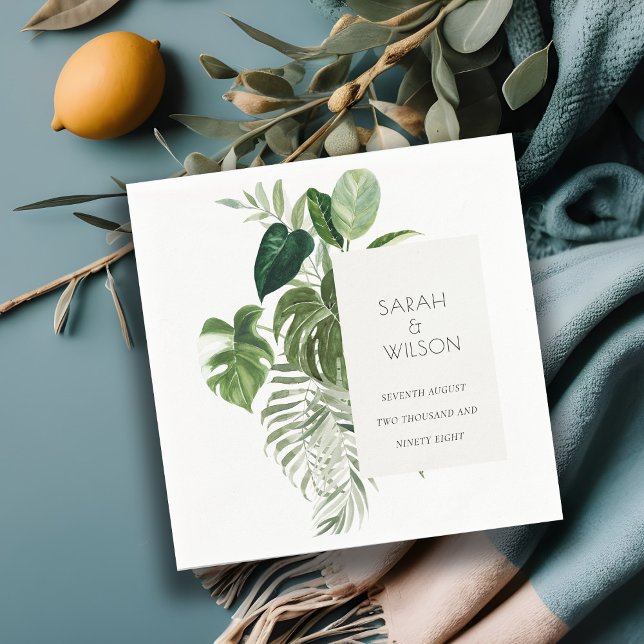 Serviette En Papier Mariage de feuillage tropical moderne Palm Green (Créateur téléchargé)
