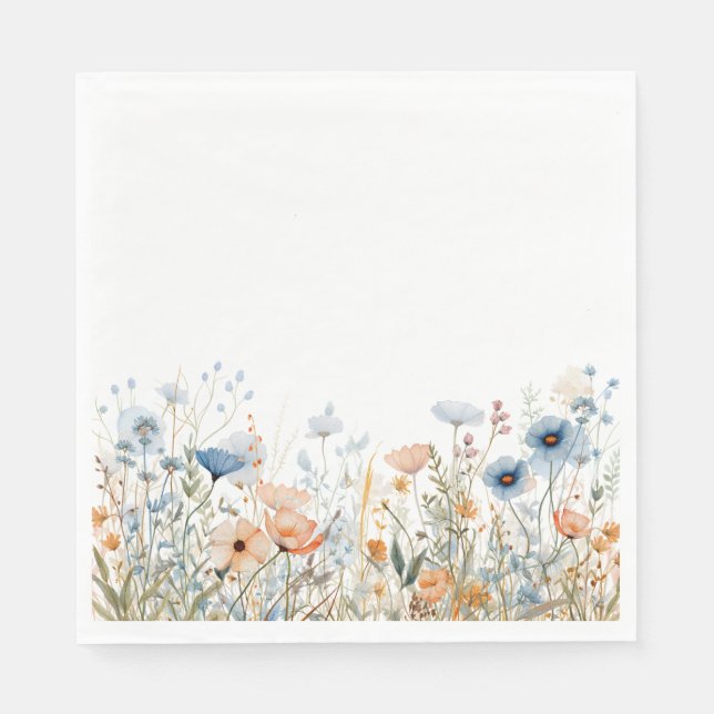 Serviette En Papier Mariage de Fleur sauvage couleur bleu-Dusty (Devant)