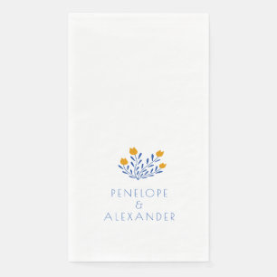 Serviette En Papier Mariage de fleurs bleu jaune minimaliste personnal