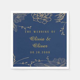 Serviette En Papier Mariage de fleurs botaniques bleues de la marine c