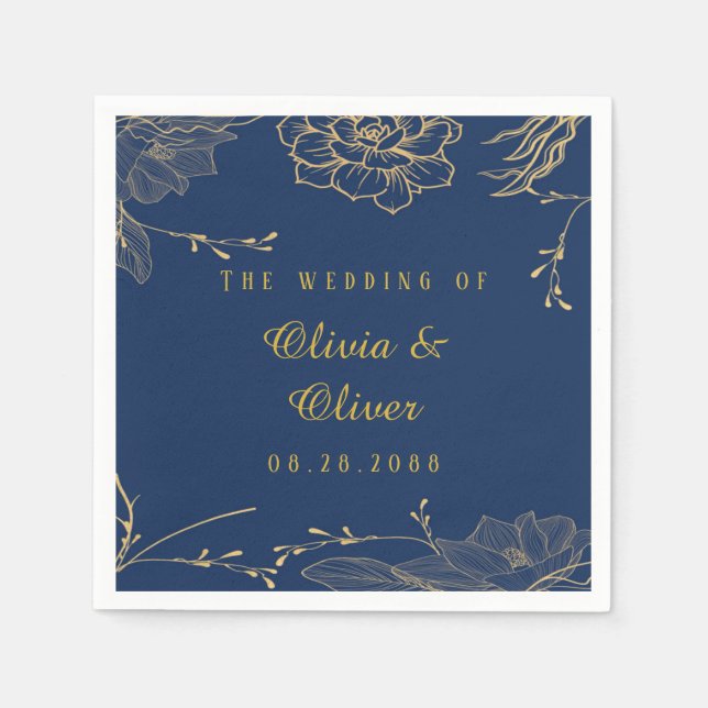Serviette En Papier Mariage de fleurs botaniques bleues de la marine c (Devant)