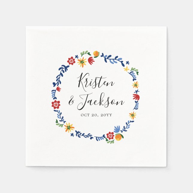 Serviette En Papier Mariage de fleurs brodées (Devant)