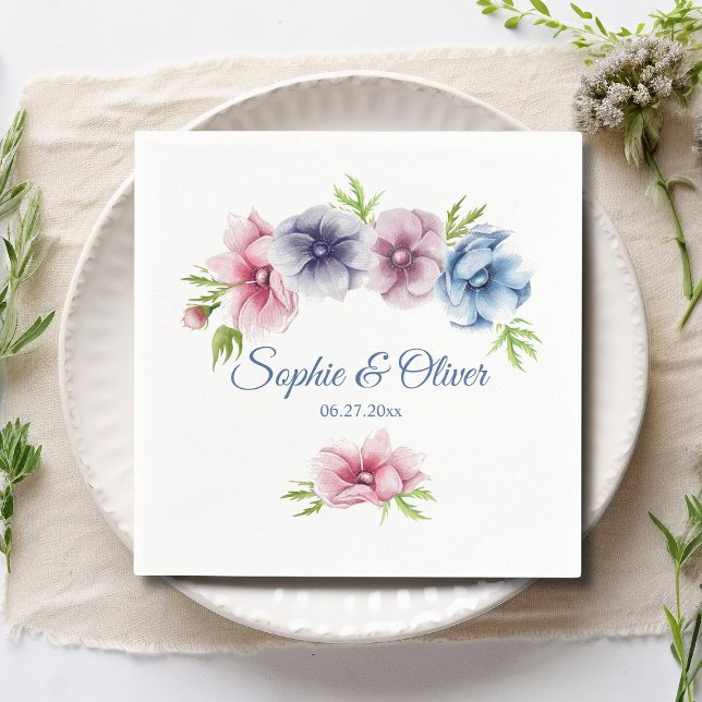 Serviette En Papier Mariage de fleurs d'anémone aquarelle (Créateur téléchargé)