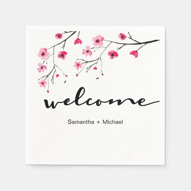 Serviette En Papier Mariage de fleurs de cerisiers Dîner de bienvenue (Devant)
