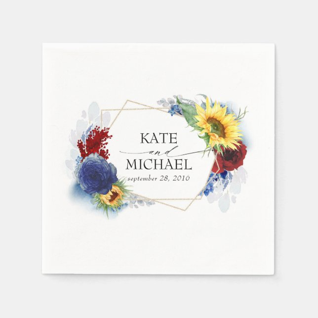 Serviette En Papier Mariage de fleurs de tournesol jaune automne (Devant)