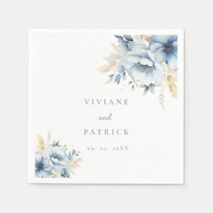 Serviette En Papier Mariage de fleurs géométriques bleu foncé