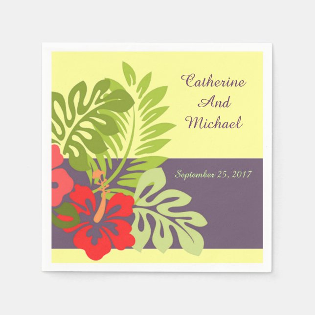 Serviette En Papier Mariage de fleurs Hibiscus de plage tropicale (Devant)