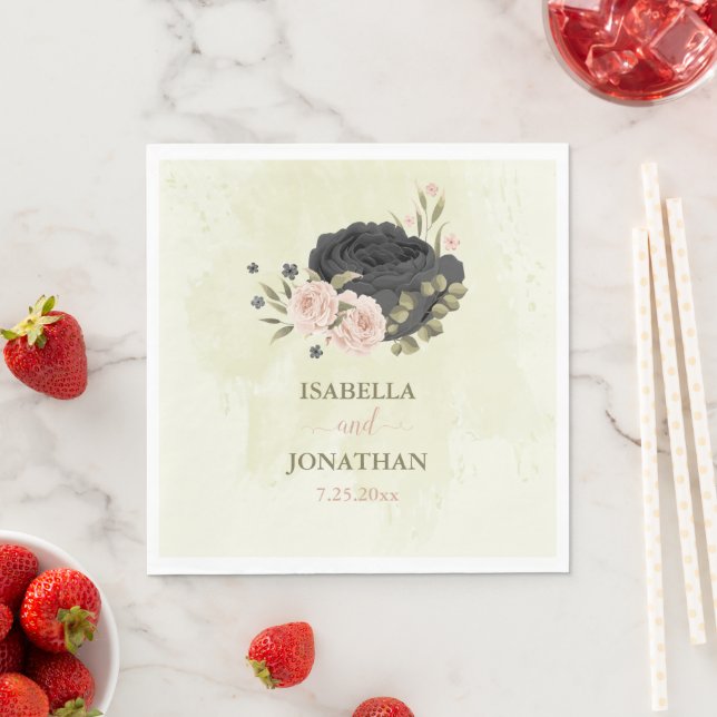 Serviette En Papier mariage de fleurs roses noires (En situation)