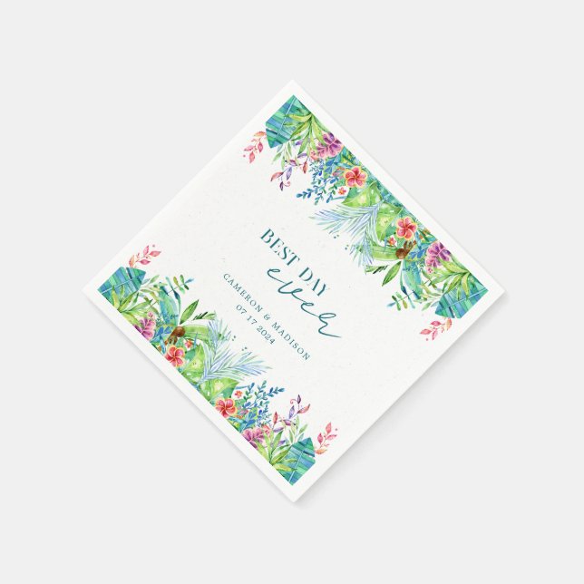 Serviette En Papier Mariage de fleurs tropicales peintes à la main (Coin)