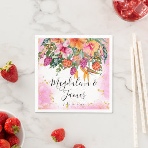 Serviette En Papier Mariage de fleurs tropicales rose orange coloré
