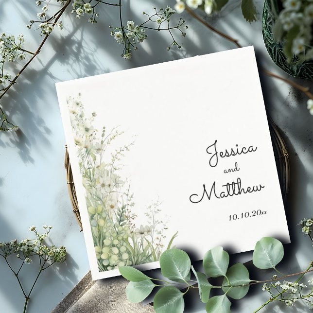 Serviette En Papier Mariage de fleurs vertes Dusty (Créateur téléchargé)