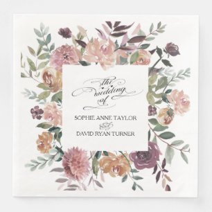 Serviette En Papier Mariage de germe floral d'ivoire de Bourgogne