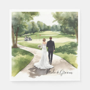 Serviette En Papier Mariage de golf Mariée et marié sur le parcours de