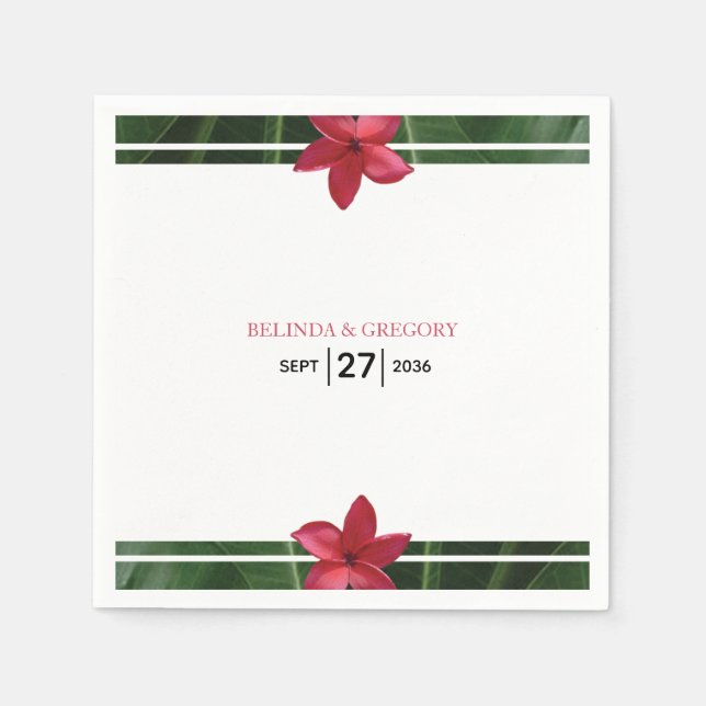 Serviette En Papier Mariage de la Plumeria Rouge Frangipani (Devant)