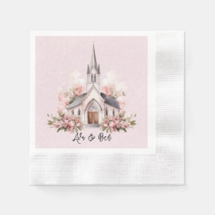 Serviette En Papier Mariage de l'église d'aquarelle rose