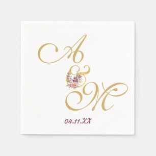 Serviette En Papier Mariage de lettre Gold MONOGRAM PERSONNALISÉ