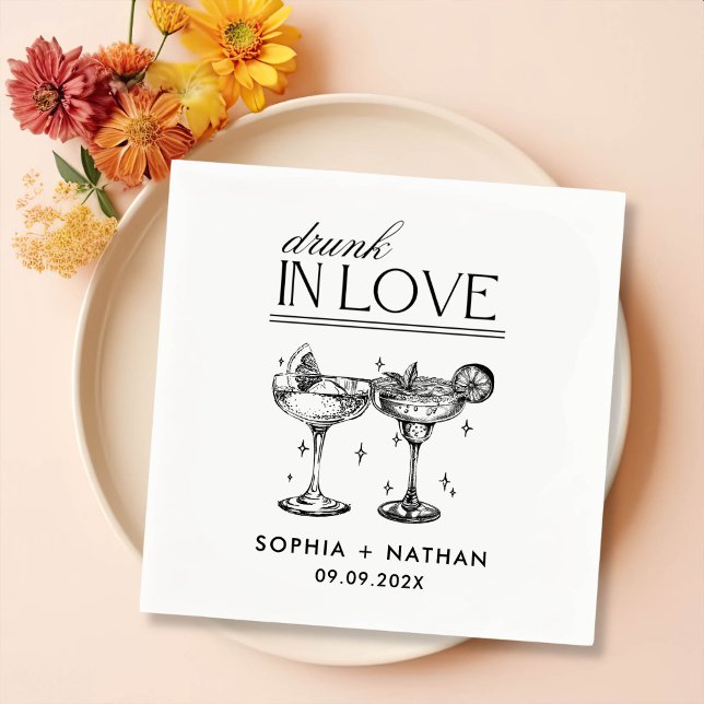 Serviette En Papier Mariage De Lunettes De Vin Personnalisées Drunin I (Créateur téléchargé)