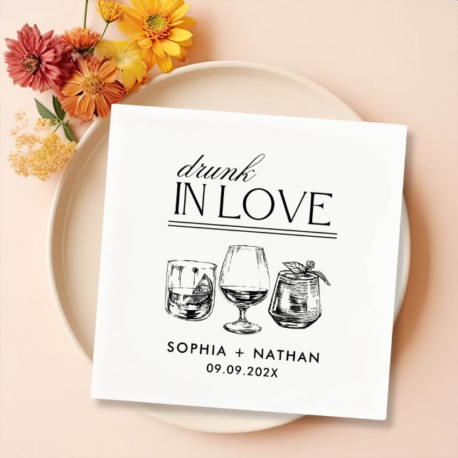 Serviette En Papier Mariage De Lunettes De Vin Personnalisées Drunin I (Créateur téléchargé)