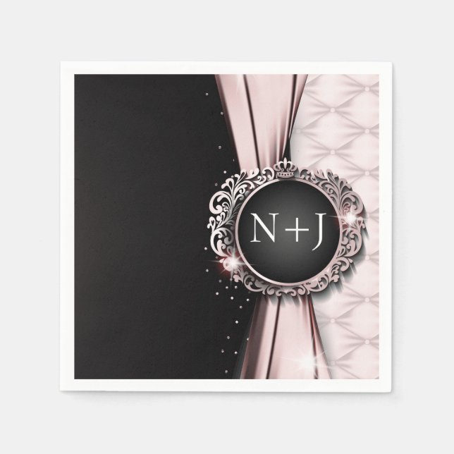 Serviette En Papier Mariage de luxe élégant rose & noir (Devant)