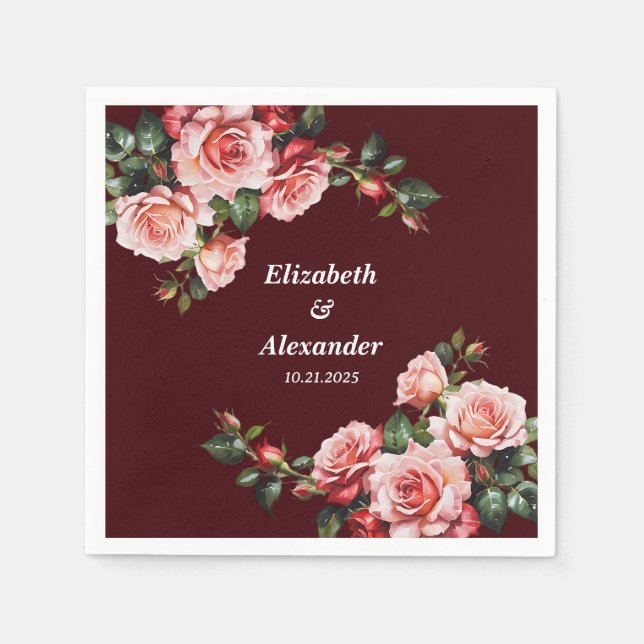Serviette En Papier Mariage de marron rose et rouge rose foncé moody (Devant)