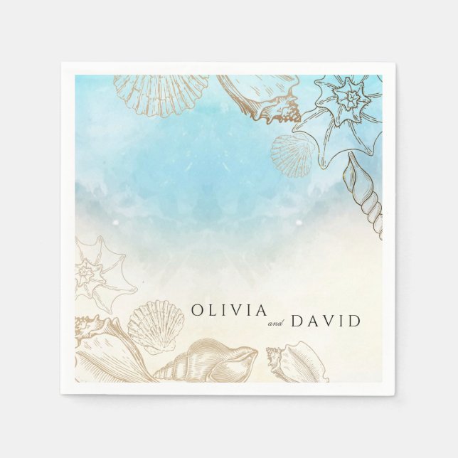 Serviette En Papier Mariage de mer Été Bleu Océan Plage Mariage (Devant)