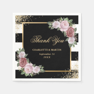 Serviette En Papier Mariage de Merci Floral rose Noir