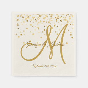 Serviette En Papier Mariage de MONOGRAM de Confetti Gold ECRU personna