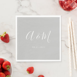 Serviette En Papier Mariage de monogramme blanc argenté