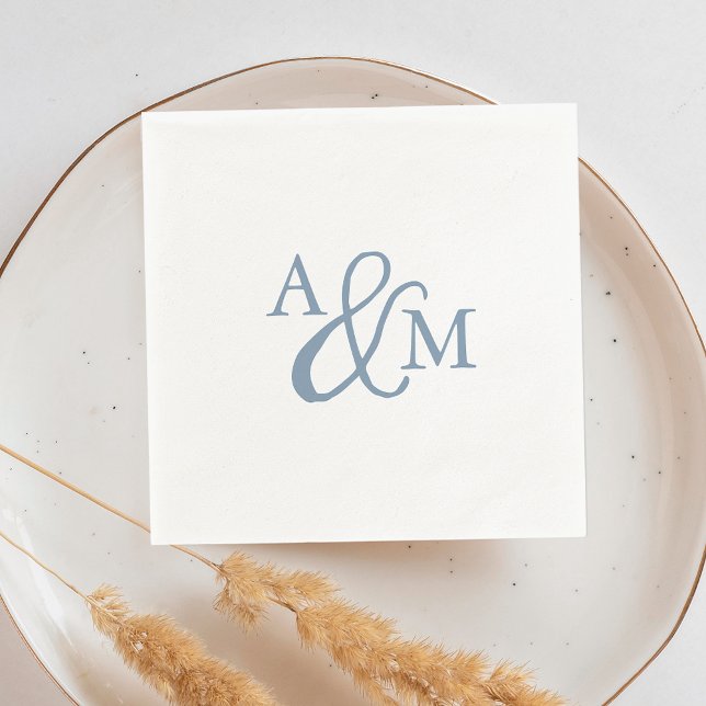 Serviette En Papier Mariage de monogramme bleu Dusty (Créateur téléchargé)