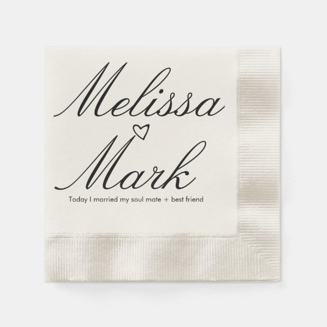 Serviette En Papier Mariage de monogramme de citation à main de coeur (Devant)