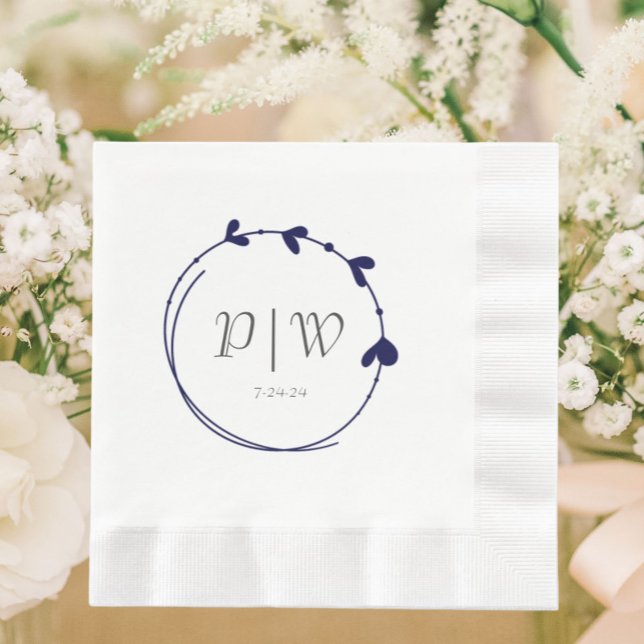 Serviette En Papier Mariage de monogramme de couronne bleu marine (In Situ Wedding)