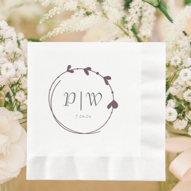 Serviette En Papier Mariage de monogramme de couronne cardiaque simple (In Situ Wedding)