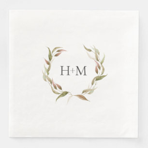 Serviette En Papier Mariage de monogramme de courroie Laurel Watercolo