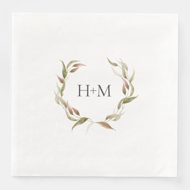 Serviette En Papier Mariage de monogramme de courroie Laurel Watercolo (Devant)