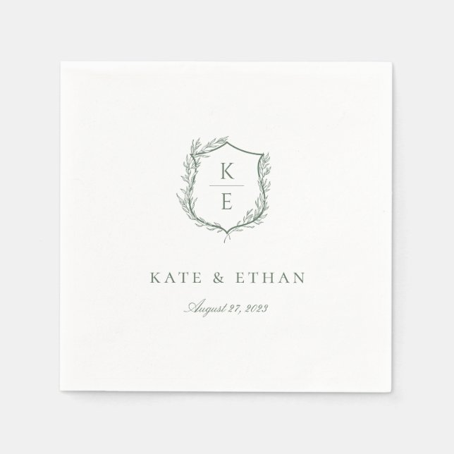 Serviette En Papier Mariage de monogramme de crête botanique (Devant)