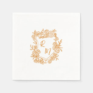 Serviette En Papier Mariage de monogramme de crête florale funky tiré 