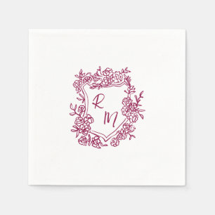 Serviette En Papier Mariage de monogramme de crête florale pourpre tir