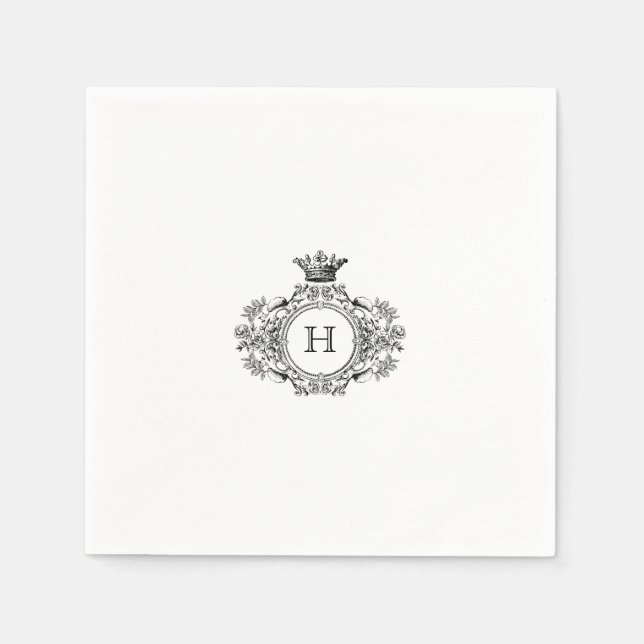 Serviette En Papier Mariage de monogramme de crête noire et blanche (Devant)