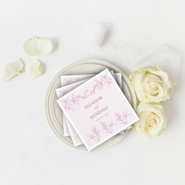 Serviette En Papier Mariage de monogramme de fleurs intemporel (Créateur téléchargé)