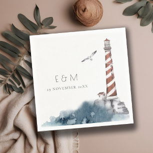 SERVIETTE EN PAPIER MARIAGE DE MONOGRAMME DE MER BLEU ROUGE DUSKY