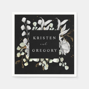 Serviette En Papier mariage de monogramme floral or argent dramatique