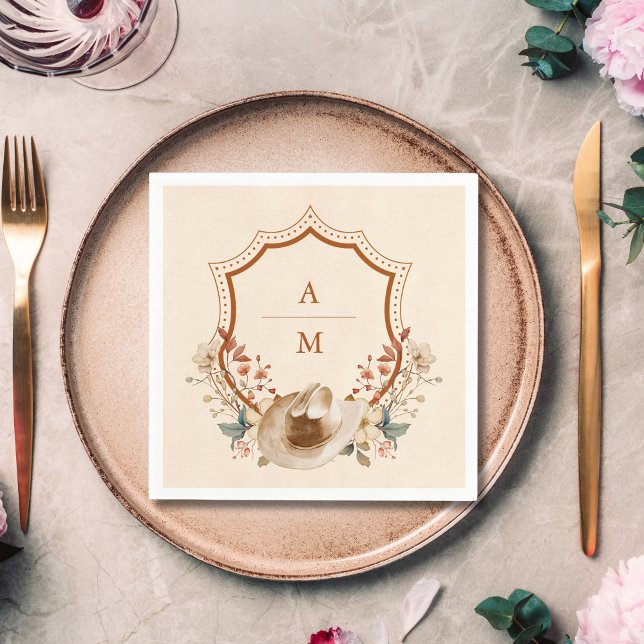 Serviette En Papier Mariage de monogramme Floral Western Crest (Créateur téléchargé)