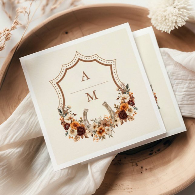 Serviette En Papier Mariage de monogramme Floral Western Crest (Créateur téléchargé)