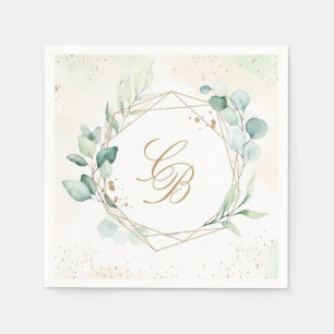 Serviette En Papier Mariage de monogramme géométrique Eucalyptus Green