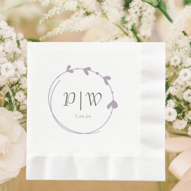 Serviette En Papier Mariage de monogramme Mauve Simple Heart Wreath (In Situ Wedding)