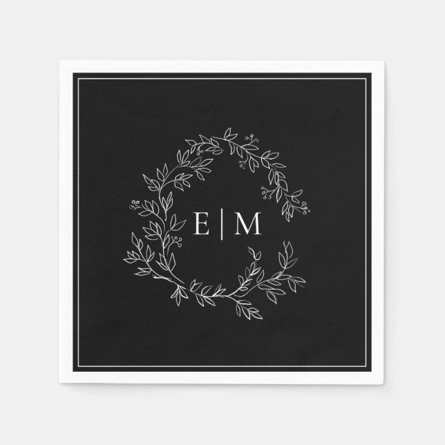 Serviette En Papier Mariage de monogramme moderne noir blanc poitrine (Devant)