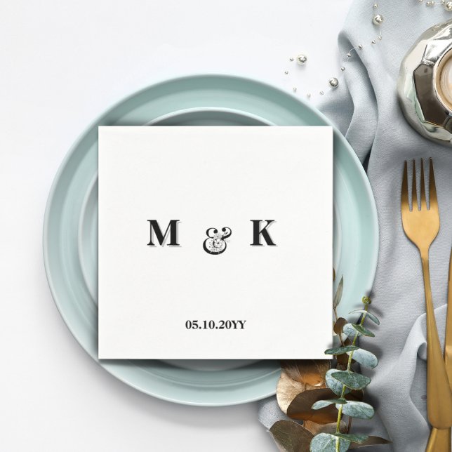 Serviette En Papier Mariage de monogramme moderne noir et blanc (Créateur téléchargé)